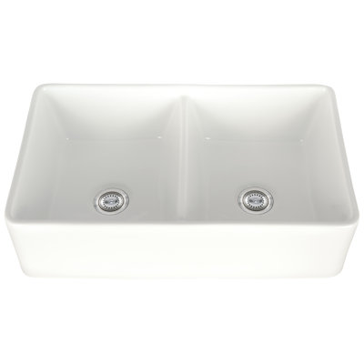 32 in. x 20 in. Fireclay Farmhouse Apron-Front Undermount 50/50 Double Bowl Kitchen Sink