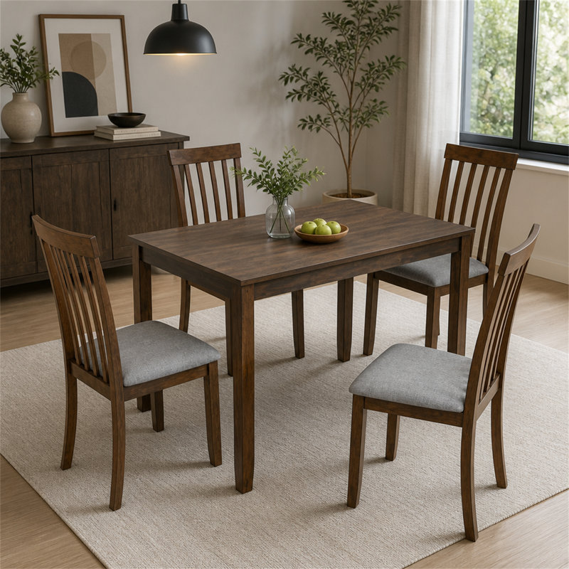 Table de salle à manger rectangulaire en bois massif avec surface spacieuse et pieds fuselés pour des espaces de vie compacts (seulement la table et non la chaise)