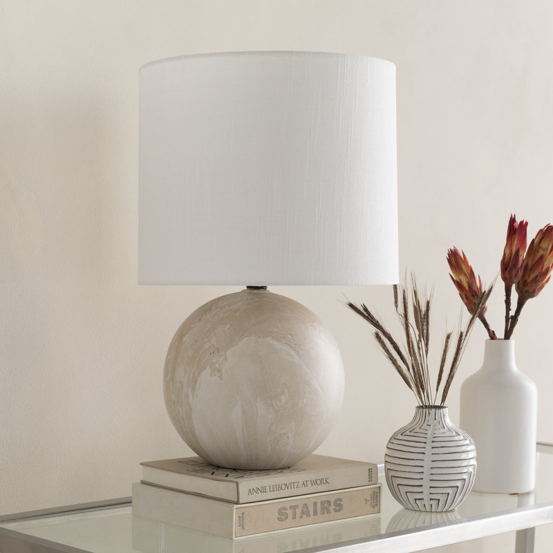 Beige Ceramic Globe Table Lamp with Linen Shade