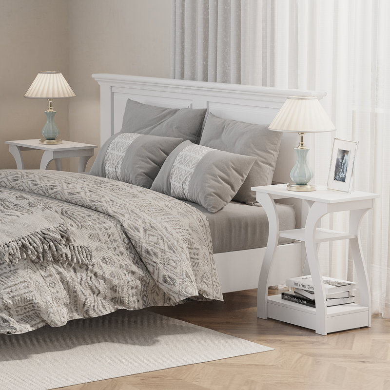 Arthus End Table and Built-In Outlets, White