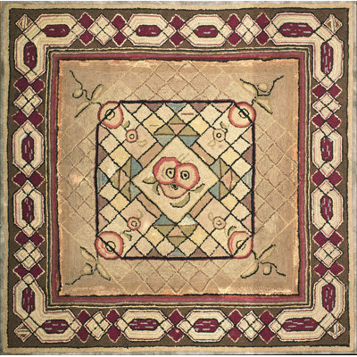 Antique American Hooked Geometric Medallion Rug