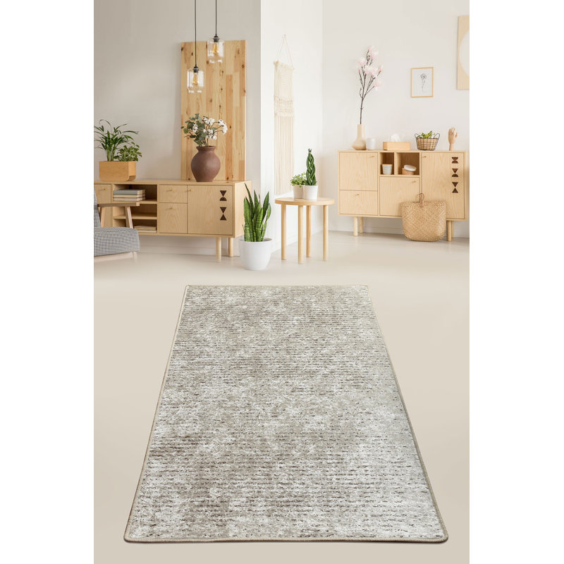 Beige Hall Carpet, 2.6 x 9.8 Feet | 100% Polyester, 0.16 in Pile Height, Antibacterial, Non-Slip Underside | Machine Washable, Durable & Easy to Clean | Perfect for Living Room, Entryway & Bedroom Décor