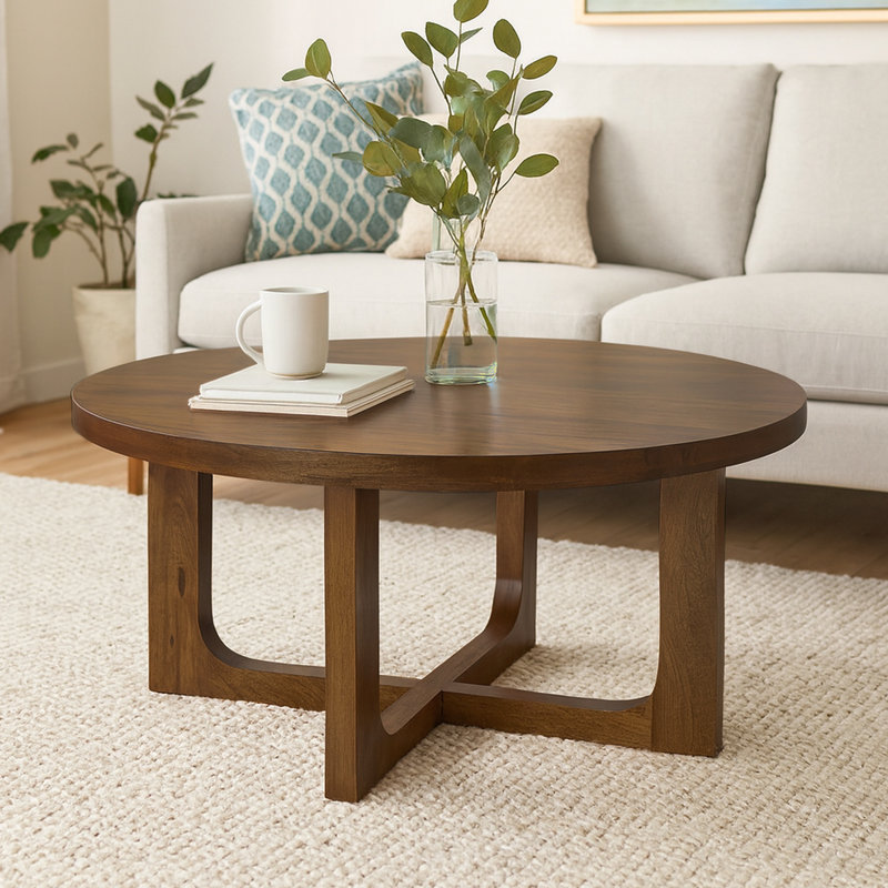Table basse ronde en bois massif fabriquée à la main