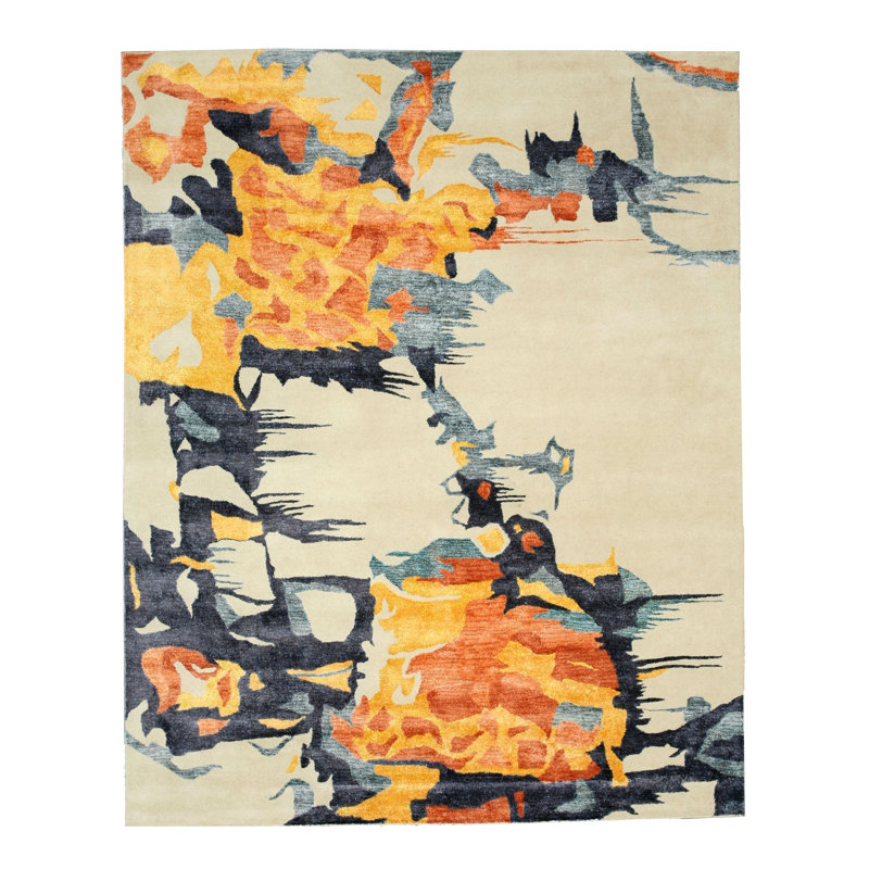 Columbia Multicolor Hand Tufted Wool & Viscose Ivory Contemporary Abstract Area Rug, Rectangle 10' x 14'