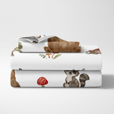 Watercolor Woodland Forest Animals Brushed Microfiber 3pc Twin Sheet Set