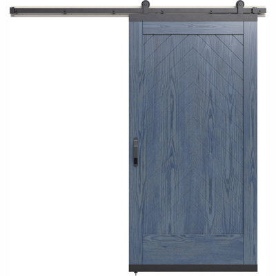 Karona 1 Panel Chevron White Oak Wood Sliding Barn Door with Hardware Kit