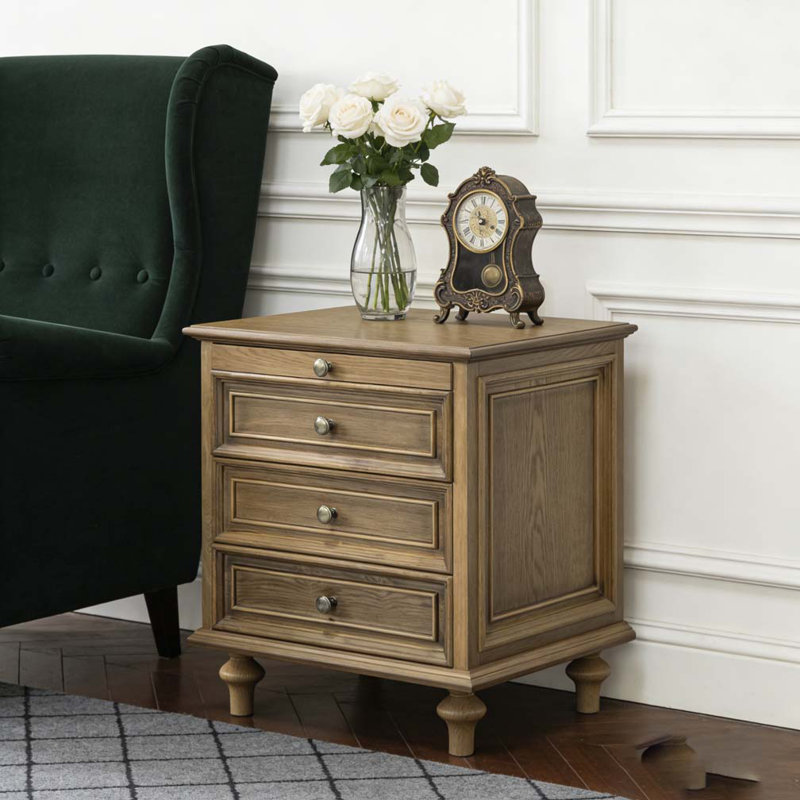 Nightstands with 4 Drawer,Wood Storage End Table with Hidden Pull-Out Shelf, Light Brown, Individual