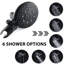 Pomme de douche à 6 jets avec douchette - noir mat, laiton, débit d'eau réglable, motifs en laiton noir, 1,8 gal / min, fixation murale, eau, boyau de 59 po, avec valve brute, massage par pluie, brouillard électrique-118752247