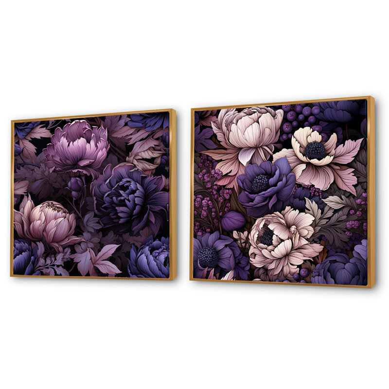 Willesden - Ensemble de 2 collages floraux carrés, Cadre flottant doré, H 36 po x l 73 po