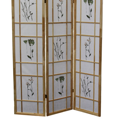 Paravent en bois de pin massif naturel à motif floral de 3 po de hauteur 70 po x l 3 po H 50 po x H 70 po, finition asiatique, pin