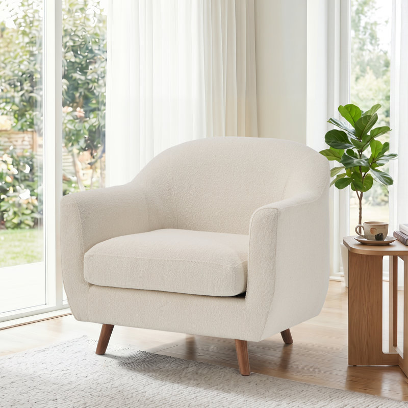 Kaya 35''W Modern Upholstered Accent Chair Boucle, Beige