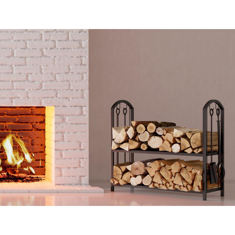 Porte-bûches avec support à bûches pour foyer 5 pièces avec 4 outils