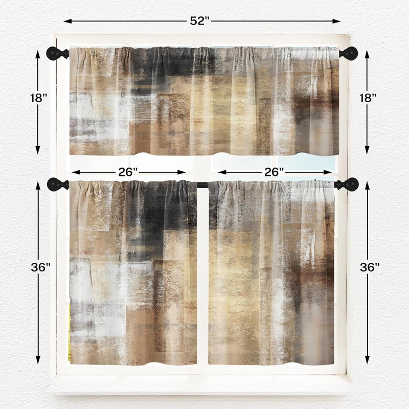 Ensemble de 3 rideaux de cuisine à motifs abstraits brun et gris, style moderne, à œillets, pour salon, chambre à coucher, salle de bain et cuisine (au-dessus de l'évier).