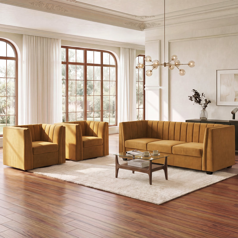 Ensemble de meubles de salon et canapé 3 pièces Allard, 3 pièces: 2 chaises, canapé, Gingembre gingembre