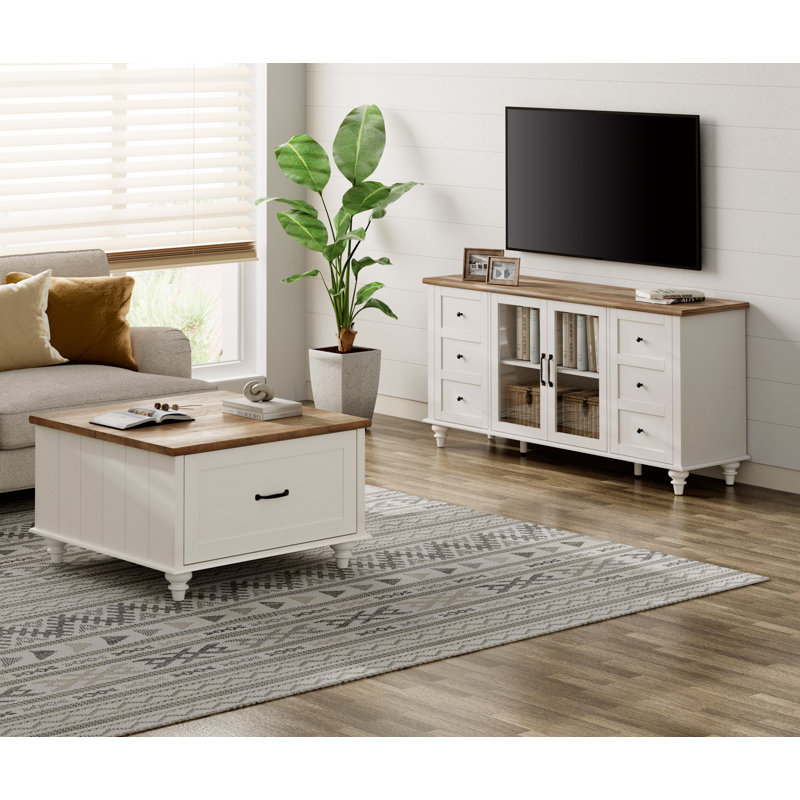 2 Piece Living Room Table Set, White