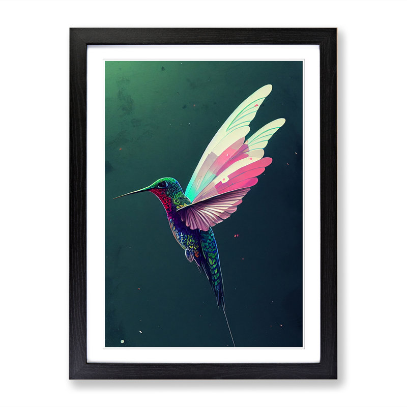 Artesha Hummingbird Painting - Framed Print, Black, 64cm H x 46cm W x 2cm D
