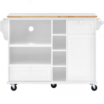 Litten Kitchen Island Rolling Mobile Cart Solid Wood Top, Microwave Cabinet, 2-Drawers, Floor Standing Buffet Sideboard, Spice Rack, Towel Rack,island