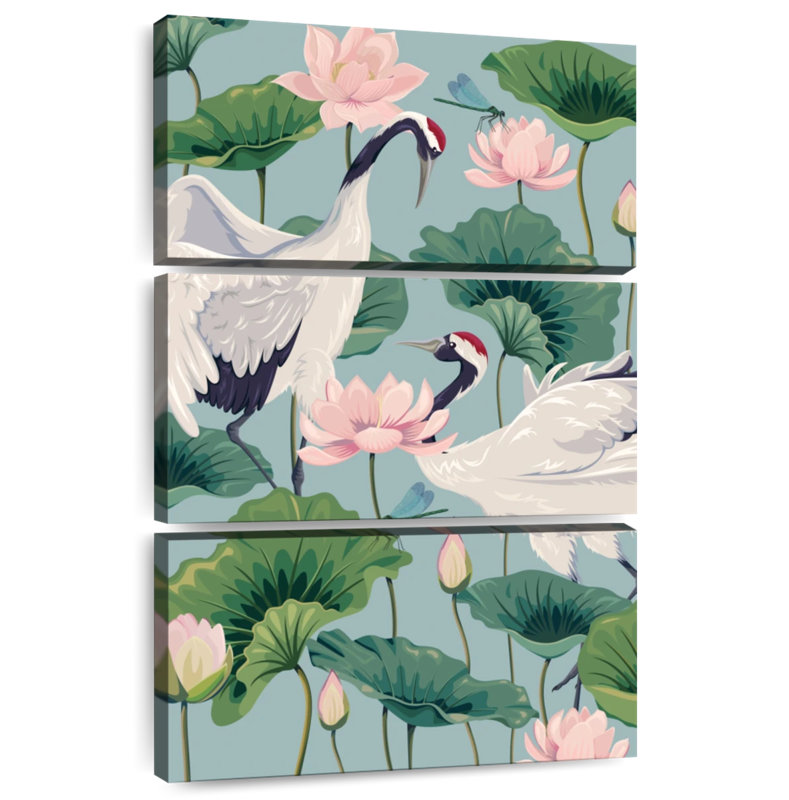 Brampt Cranes And Lotuses, 32" H x 20" W