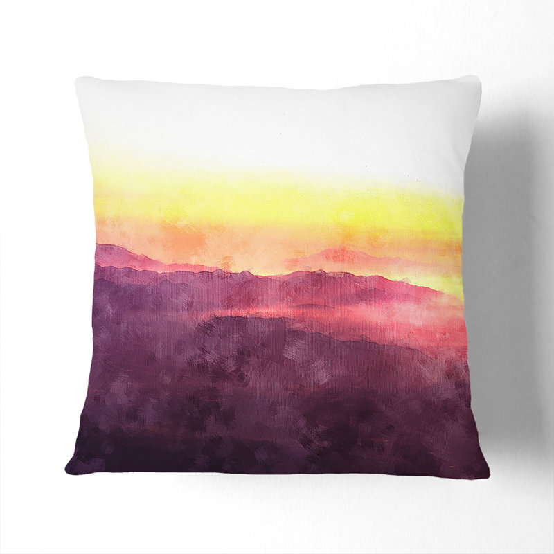 Sun over a Mountain Range Painting Cushion with Filling, 40cm H x 40cm W x 15cm D, Stone