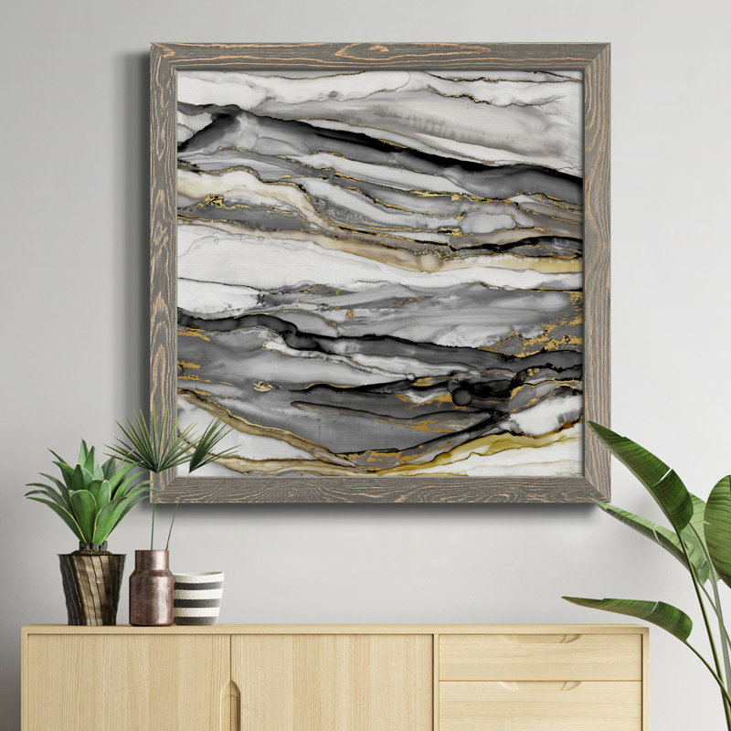 Marbré or II - Reproduction d'art sur toile encadrée, H 17,5 po x l 17,5 po x P 1,5 po, Toile encadrée argentée