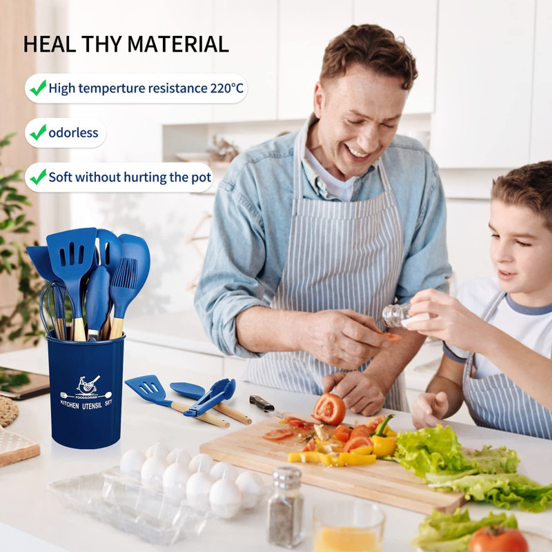 Belfry Kitchen Bennett 12 Utensil Set, Dark Blue