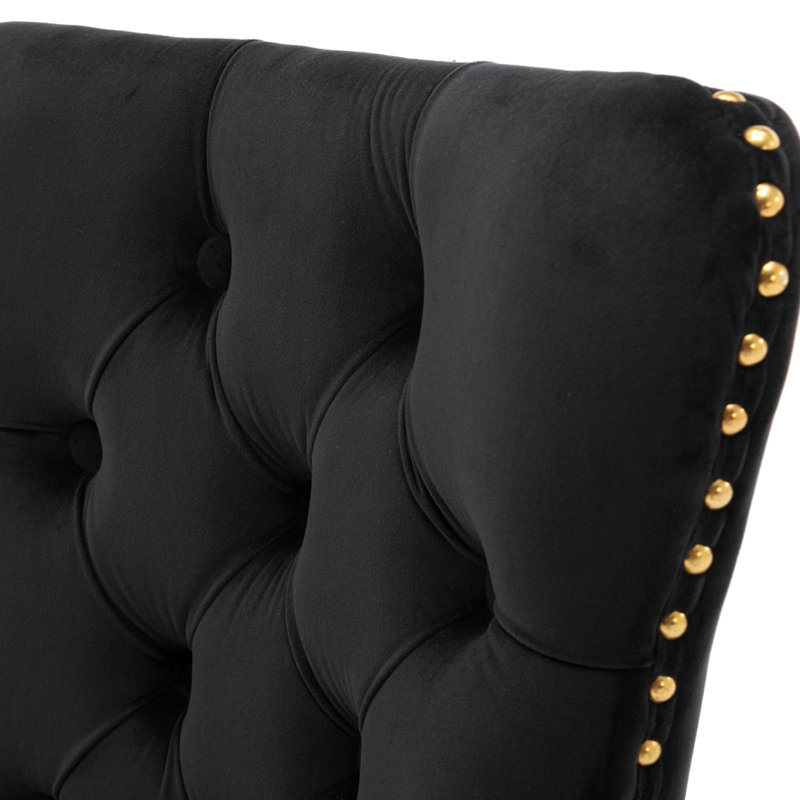Chaise rembourrée capitonnée, Or, Noir
