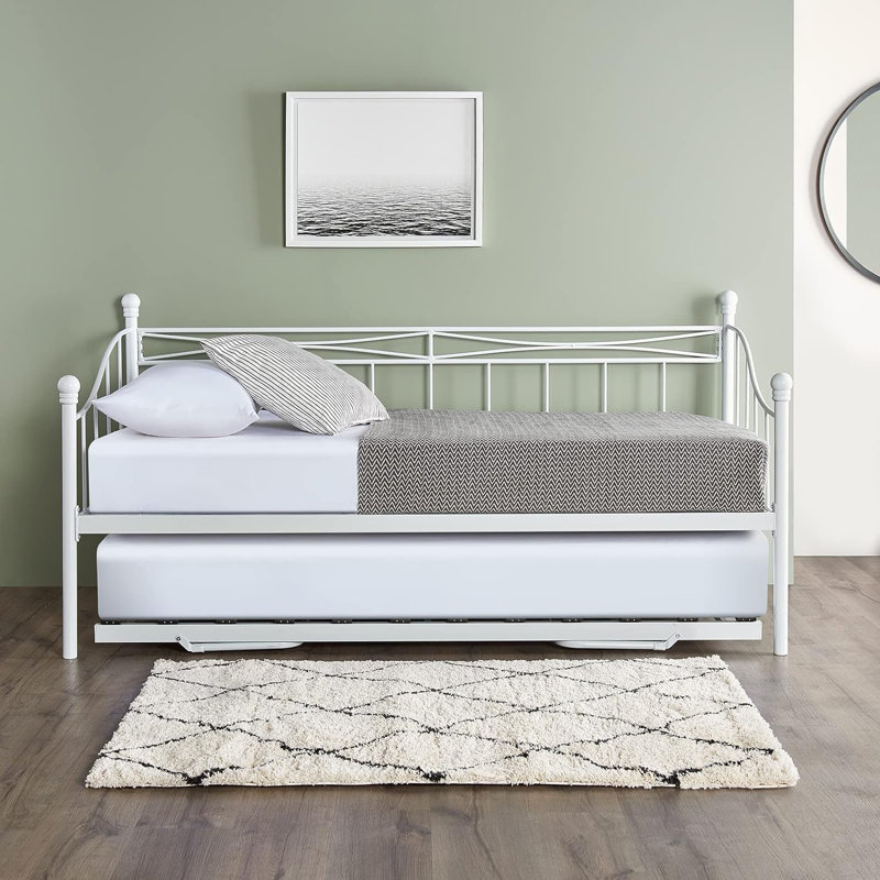 Antwerp Metal Daybed with Trundle and Mattress, White