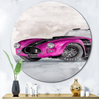 Beautiful Old Magenta Car On Gray - Industrial Metal Circle Wall Art -  East Urban Home, 1FF40143DB2B43268A3E06E2B374A358