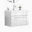 Meuble-lavabo mural de 24 po avec tiroir à fermeture en douceur, finition blanc brillant et lavabo en céramique à bords épais unique pour les salles de bain modernes