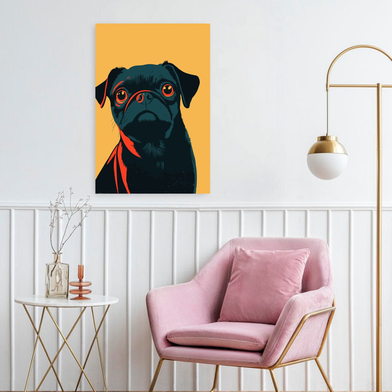«Curious Pug Gaze», art mural moderne, H 24 po x l 16 po