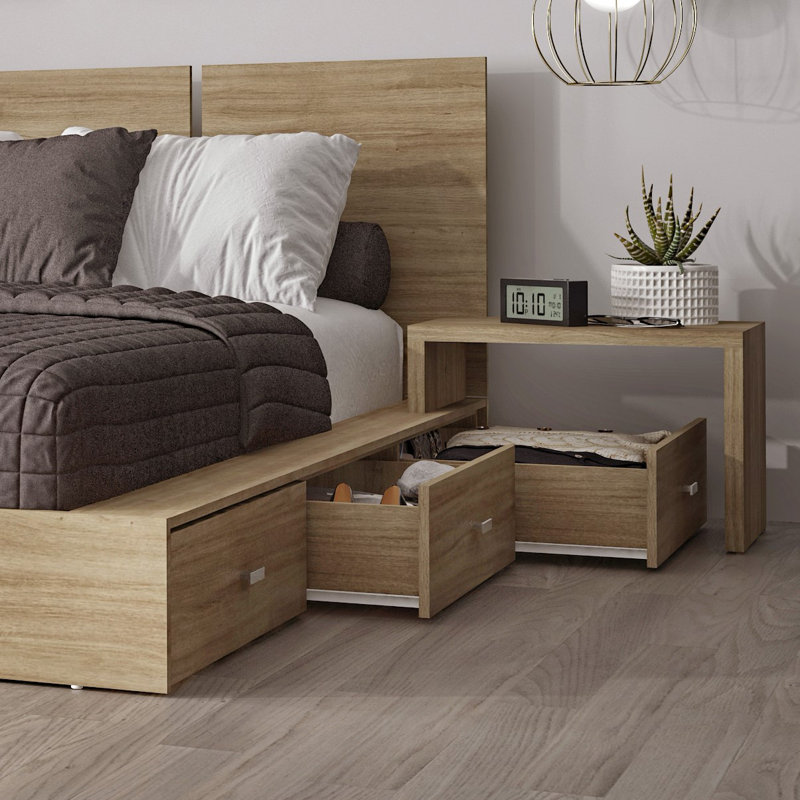 Delta Collection 6-Drawer Captain’s Storage Bed – Platform Bed with Headboard & 2 Drawerless Nightstands – No Box Spring Required