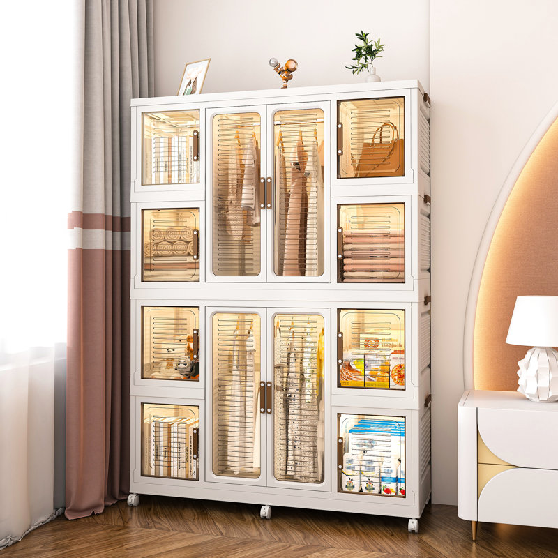 Grand garde-robe de rangement portatif avec 12 et 2 tringles de suspension pour organiser vos articles. , Tiges, portes magnétiques. Range les vêtements et les articles. Pp & Abs. Assemblage rapide. Blanc