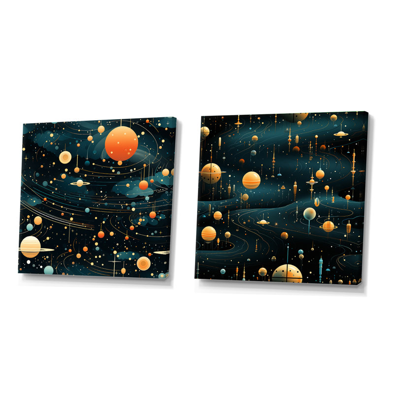 Knapen - Ensemble de 2 collages carrés abstraits, Toile tendue, H 16 po x l 33 po