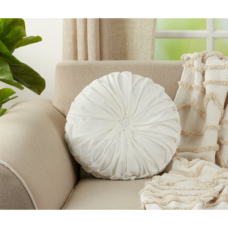 14" Blush Velvet Pintucked Round Throw Pillow