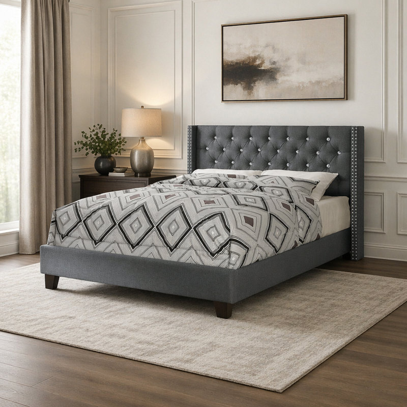 Grand lit en bleu gris