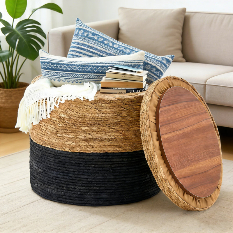 Upholstered Storage Ottoman, Black