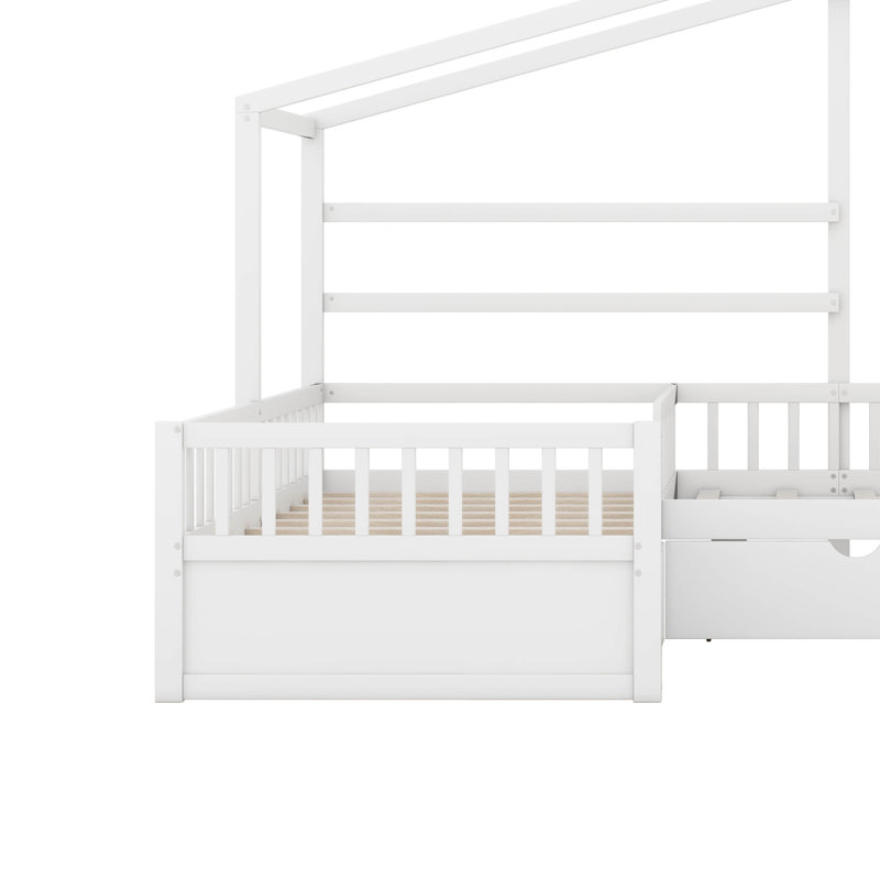 Lit plateforme simple avec trois tiroirs de rangement Bladric, Blanc