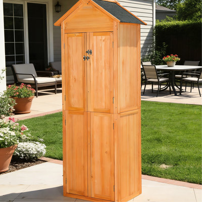 Garden Storage Solution - Golden Brown Outdoor Wood Shed With Lockable Entrance For Meadow. Weather Proof Coating All Season Durability. Quick And Easy Assembly, Functions As Tool Or Pool Equipment
