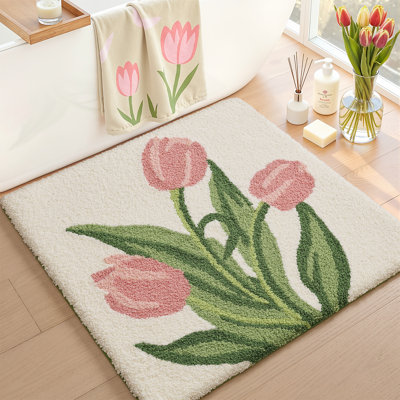 Non‑Slip Machine Washable Absorbent Soft Floral Bath Rug