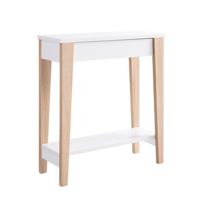 Console moderne blanche et brun clair avec tiroir à deux tablettes, table de vestibule, 34,59 po Hauteur, l 11,22 po, P 30,65 po