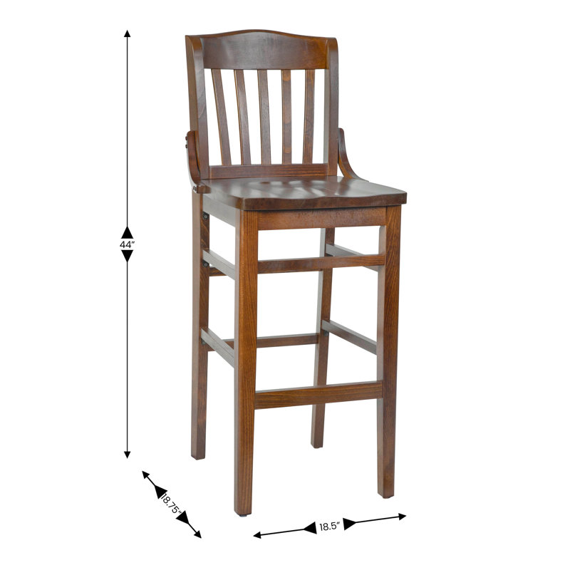 Prompton School House Back Wood Restaurant Dining Barstool with Footrest, Walnut