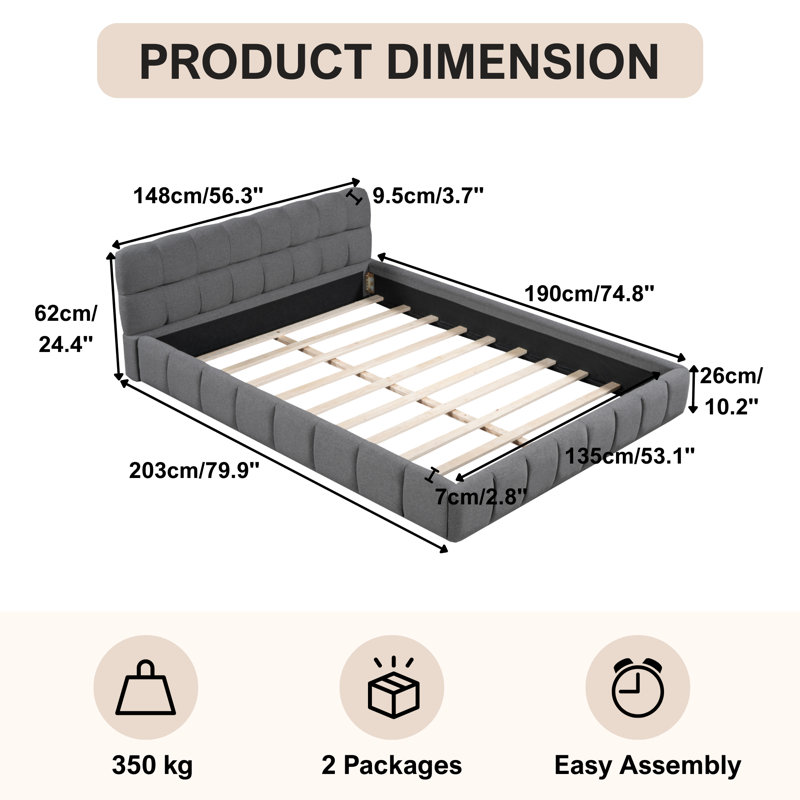 Bed, Grey, Double (4'6)