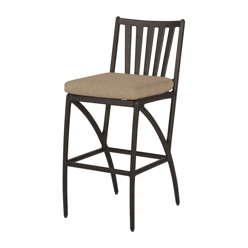 Amari Outdoor Bar Stool, Canvas Heather Beige Sunbrella® Canvas, Carbon
