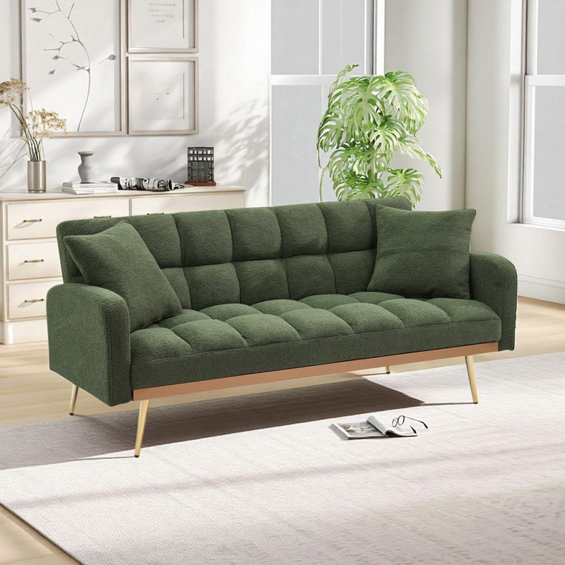 69''Modern Teddy Tufted Convertible Futon Sofa Bed, Green Velvet