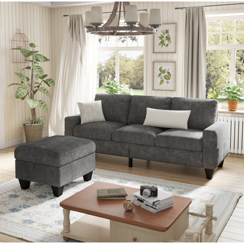 Canapé modulaire 3 pièces Sarahkate, Mélange de lin gris / blanc
