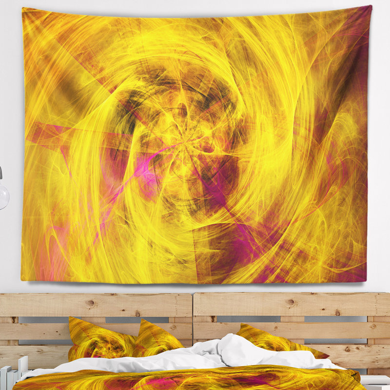Tapisserie abstraite mystique fractale dorée abstraite, H 32 po x l 39 po
