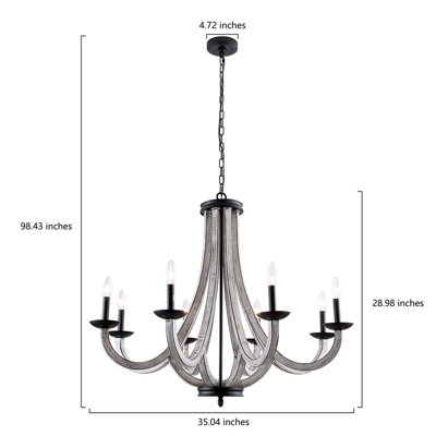Lustre en métal noir mat et vigne fanée, 8 lumières, 35,04 po de largeur, culot E12 (ampoule non incluse)