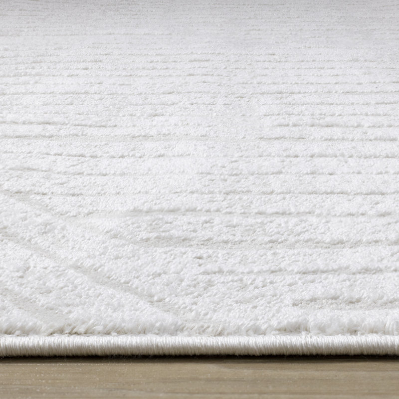 Neutral Cream Subtle Lines Performance Farmhouse Area Rug, Rectangle 6'7" x 9'6"