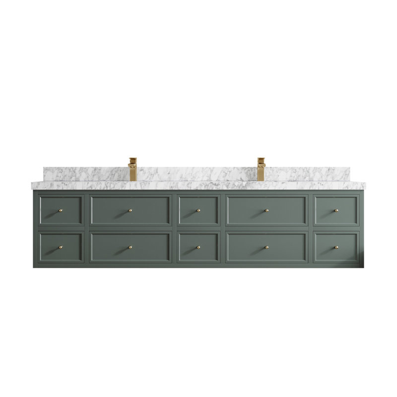 Roswell Floating 84'' Double Bathroom Vanity with Marble Top