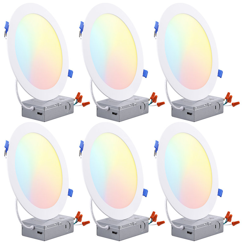 Ultra-thin 5cct 8" Led Recessed Light With J-box, Cri90 Dimmable Aluminum Recessed Downlight